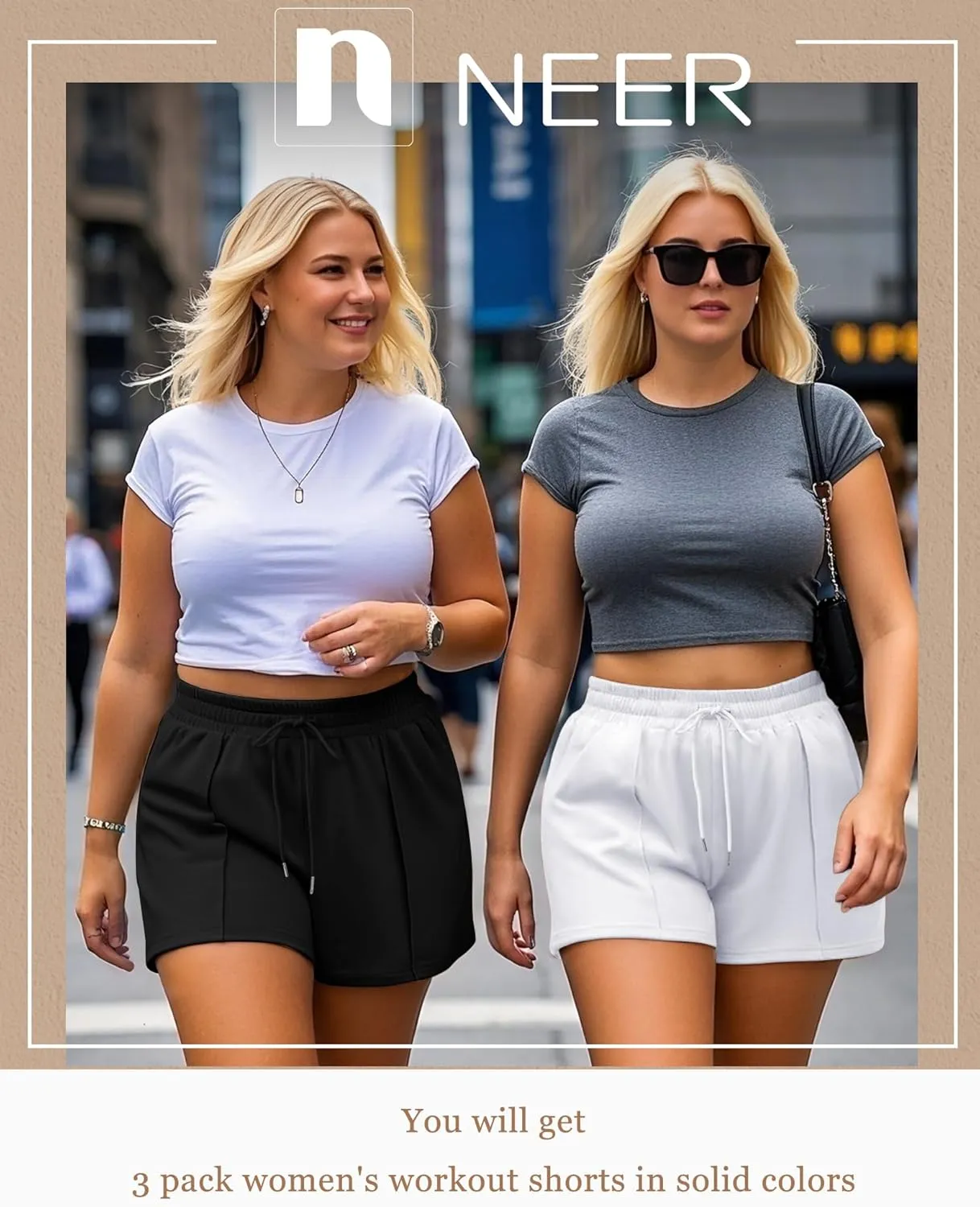 Neer 3 Pack Women's Plus Size Sweat Shorts, Drawstring Shorts with Pocket Summer Athletic Lounge Running Bottoms