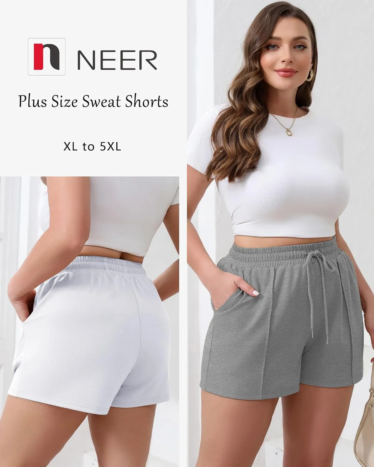Neer 3 Pack Women's Plus Size Sweat Shorts, Drawstring Shorts with Pocket Summer Athletic Lounge Running Bottoms