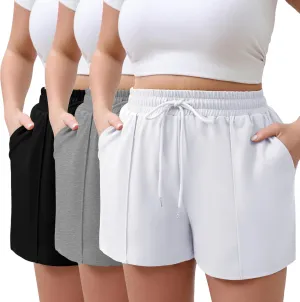 Neer 3 Pack Women's Plus Size Sweat Shorts, Drawstring Shorts with Pocket Summer Athletic Lounge Running Bottoms
