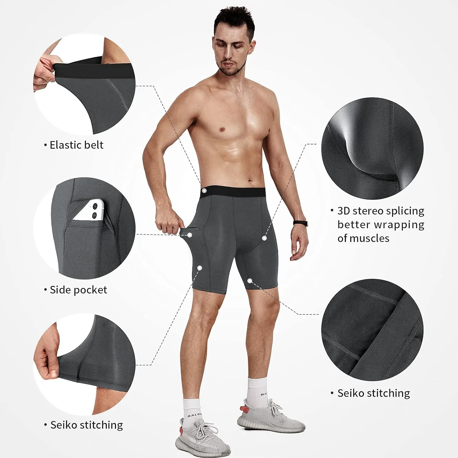 Niksa 1/2/4/5 Pack Compression Shorts Men, Spandex Running Shorts Athletic Workout Sport Performance Baselayer Underwear
