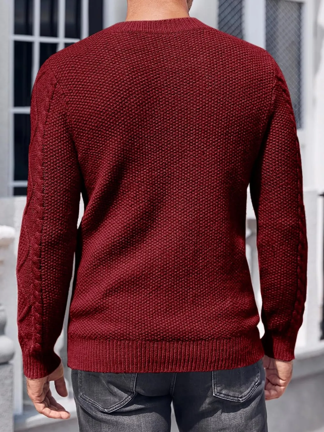 NIUBIA Men's Slim Fit Crewneck Pullover Sweater Winter Casual Chunky Cable Knit Comfort Heavy Long Sleeve Sweaters