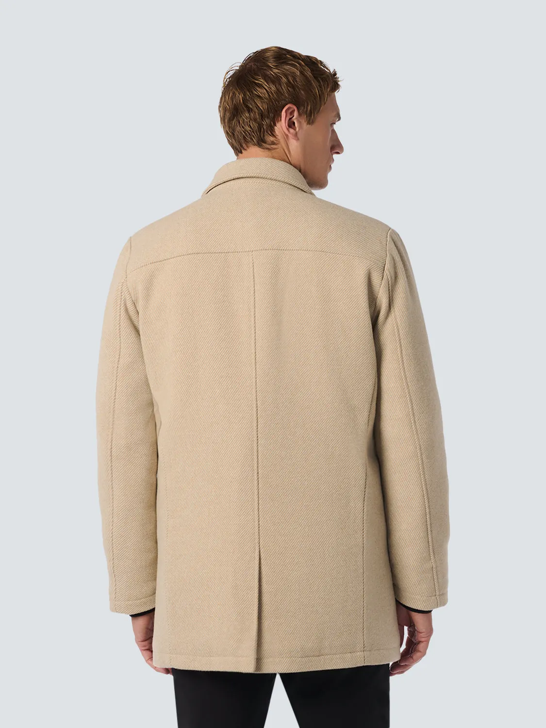 No Excess Mid Length Wool Coat with Removable Lining - Cement