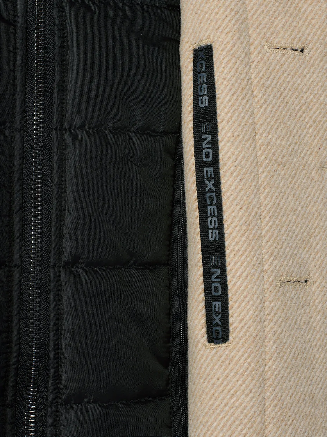 No Excess Mid Length Wool Coat with Removable Lining - Cement