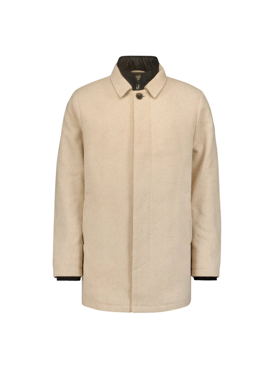 No Excess Mid Length Wool Coat with Removable Lining - Cement