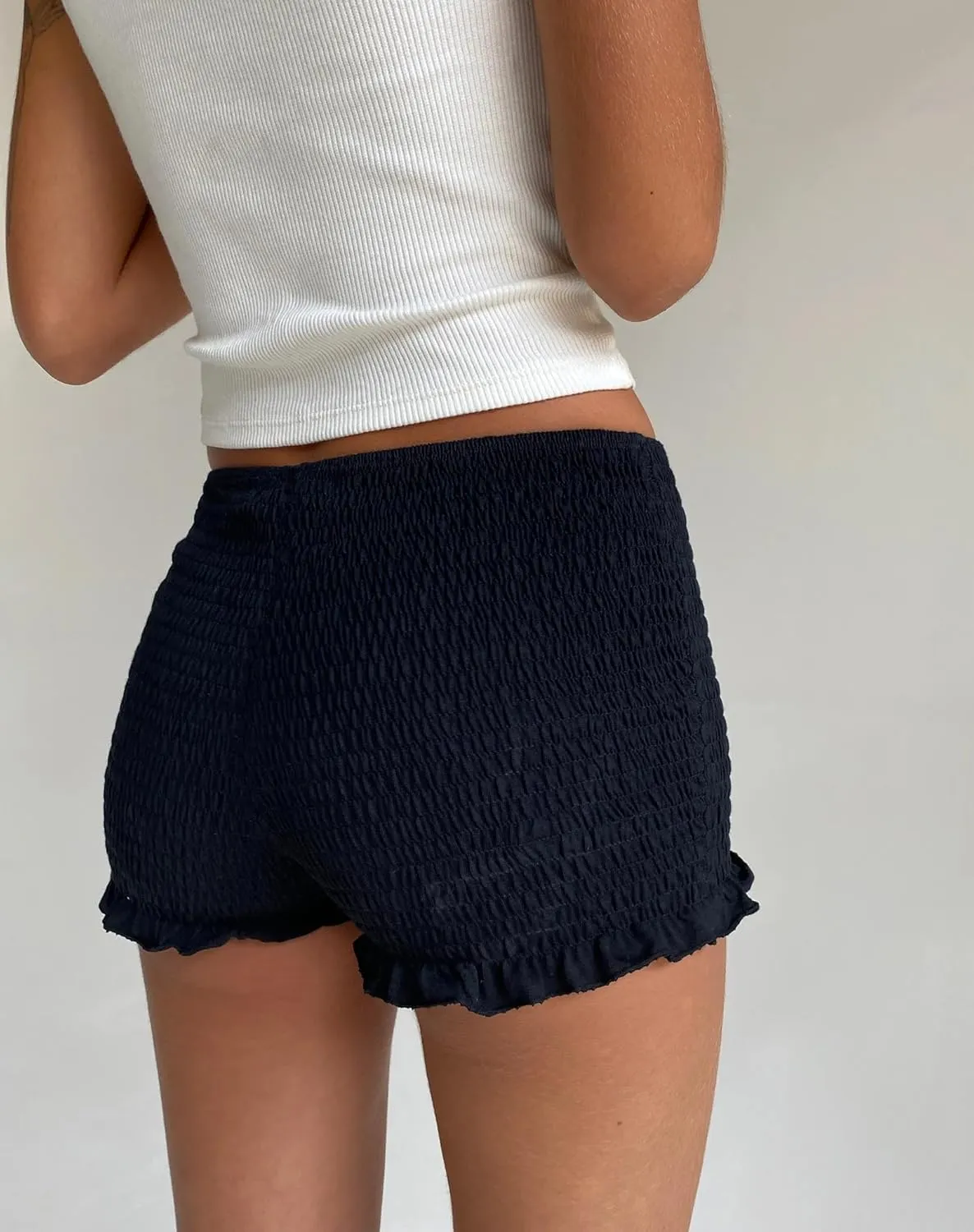NUFIWI Women Gingham Boy Shorts Smocked Plaid Bloomers Cute Frill Ruffle Sexy Micro Shorts Bottoms Y2k Pettipants