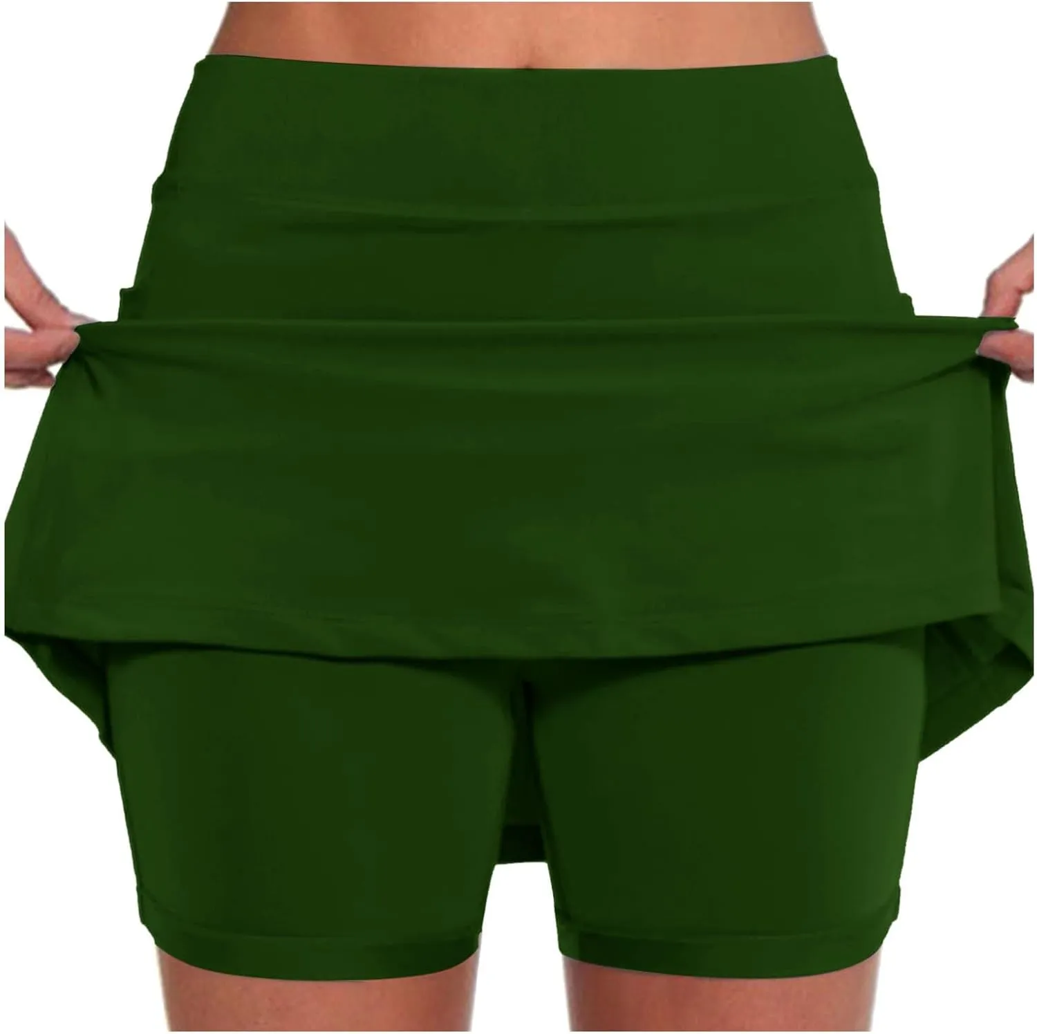 of The Day Tennis Skorts for Women with Pocket 2024 Summer Elastic High Waisted Athletic Golf Running Skirt,Skirt with Shorts Underneath Workout Shorts for Women Gym,Green,XXL