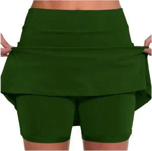 of The Day Tennis Skorts for Women with Pocket 2024 Summer Elastic High Waisted Athletic Golf Running Skirt,Skirt with Shorts Underneath Workout Shorts for Women Gym,Green,XXL