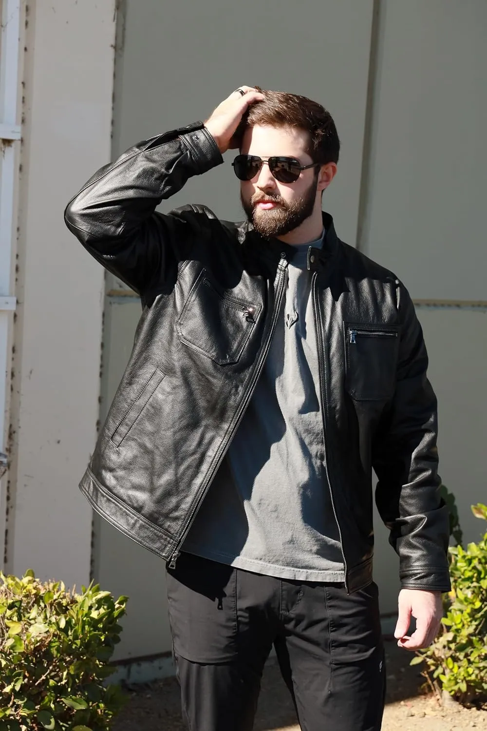 Outfitters Men's Genuine Leather Jacket Multi Pocket Racing Jacket Motorcycle Jacket