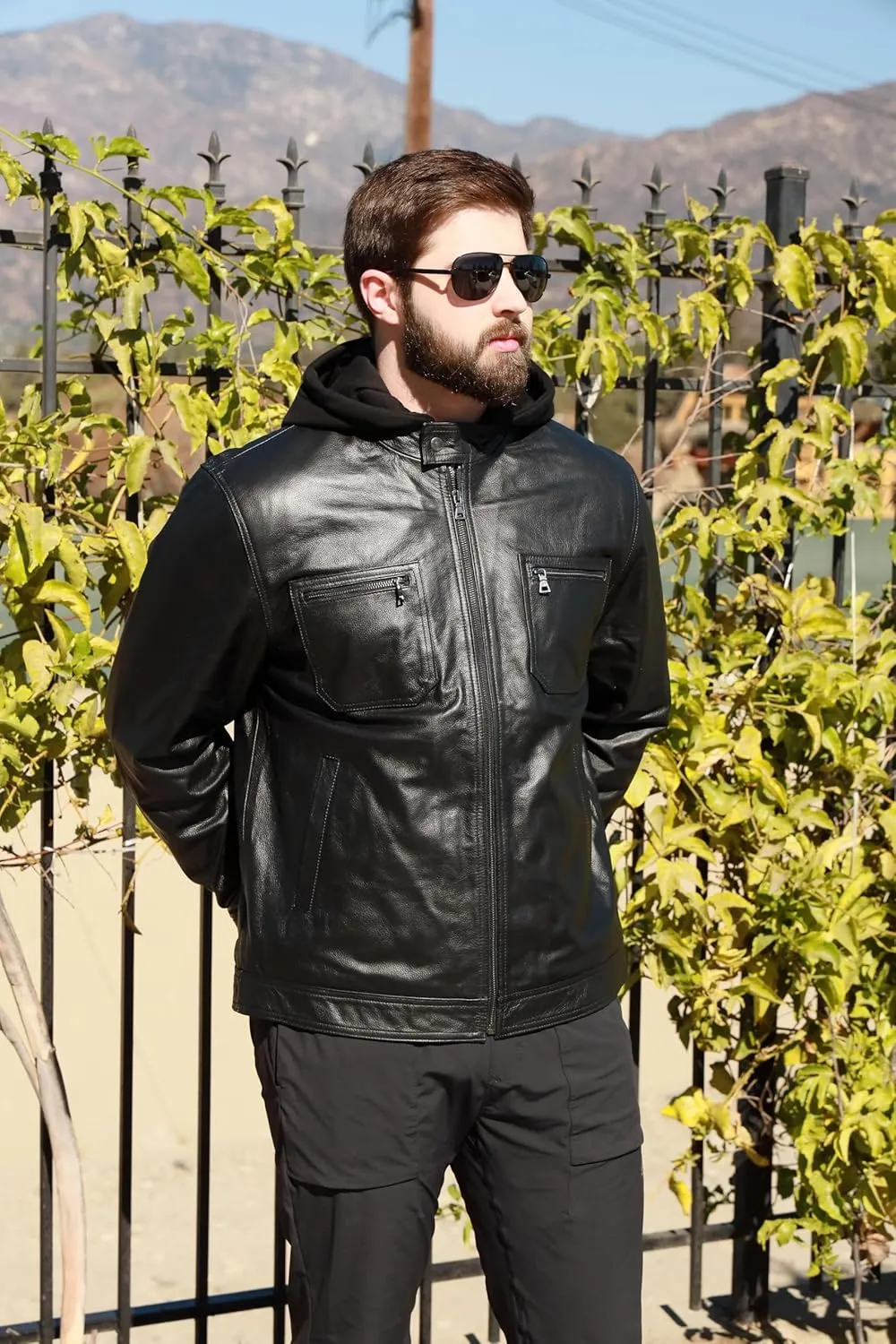 Outfitters Men's Genuine Leather Jacket Multi Pocket Racing Jacket Motorcycle Jacket