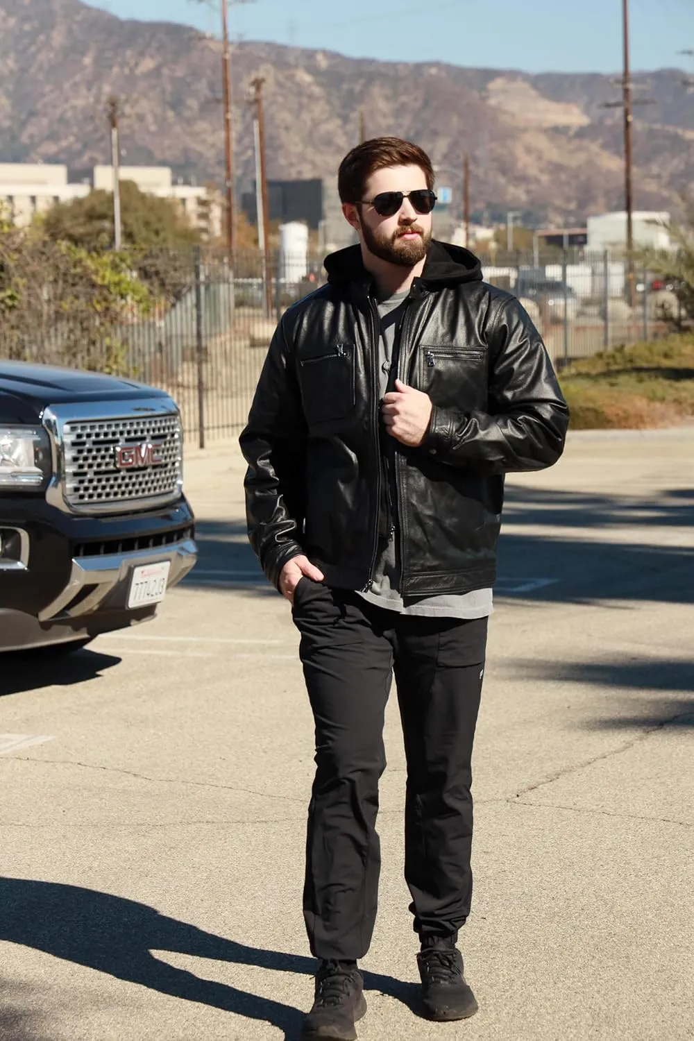 Outfitters Men's Genuine Leather Jacket Multi Pocket Racing Jacket Motorcycle Jacket
