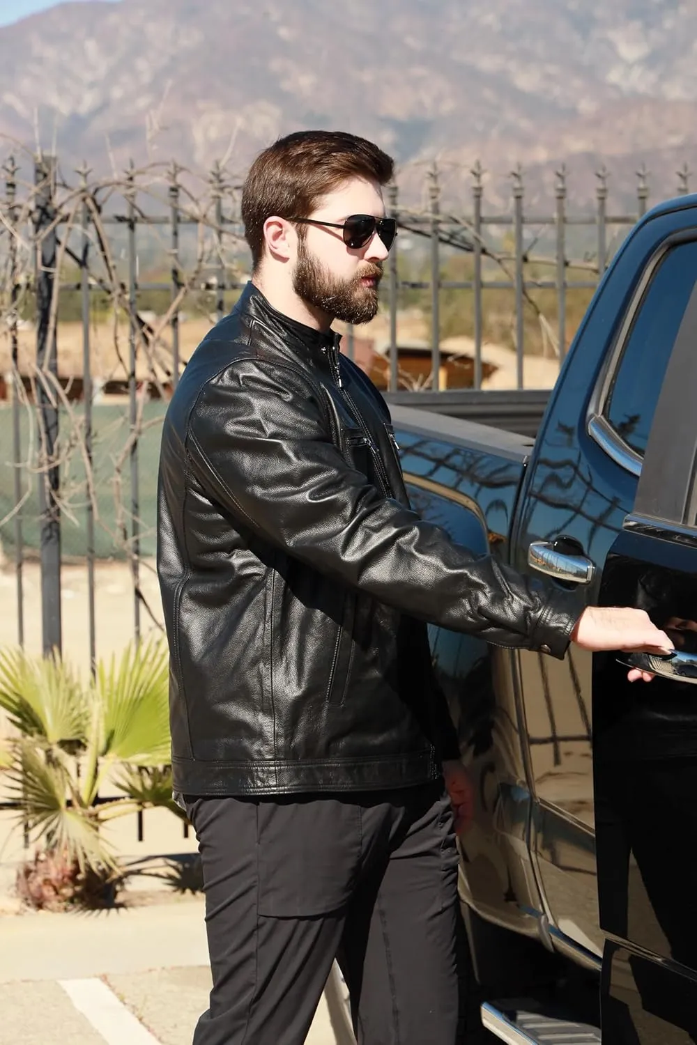 Outfitters Men's Genuine Leather Jacket Multi Pocket Racing Jacket Motorcycle Jacket