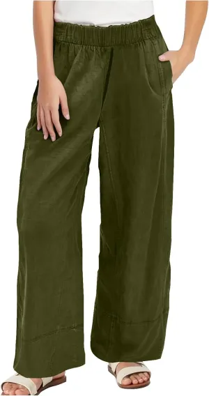 Palazzo Pants for Women Casual Elastic High Waist Straight Leg Pant Summer Cotton Linen Boho Trousers with Pockets
