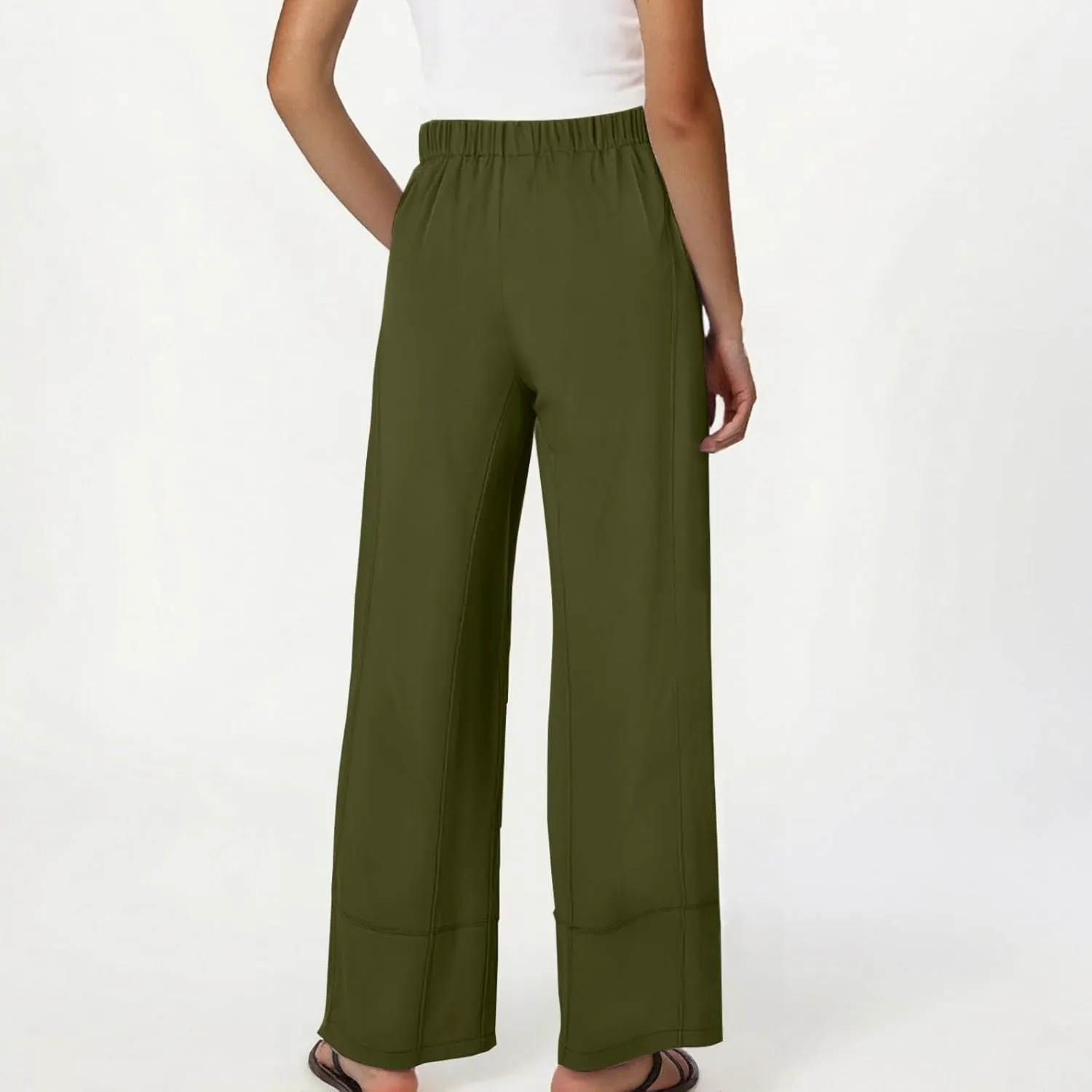 Palazzo Pants for Women Casual Elastic High Waist Straight Leg Pant Summer Cotton Linen Boho Trousers with Pockets