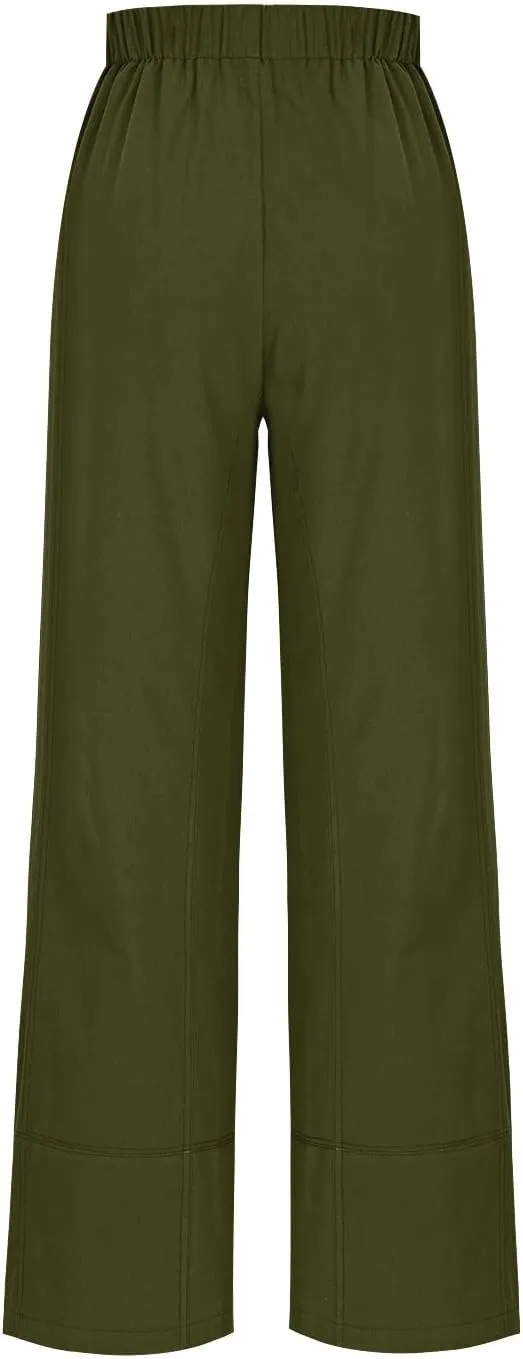 Palazzo Pants for Women Casual Elastic High Waist Straight Leg Pant Summer Cotton Linen Boho Trousers with Pockets