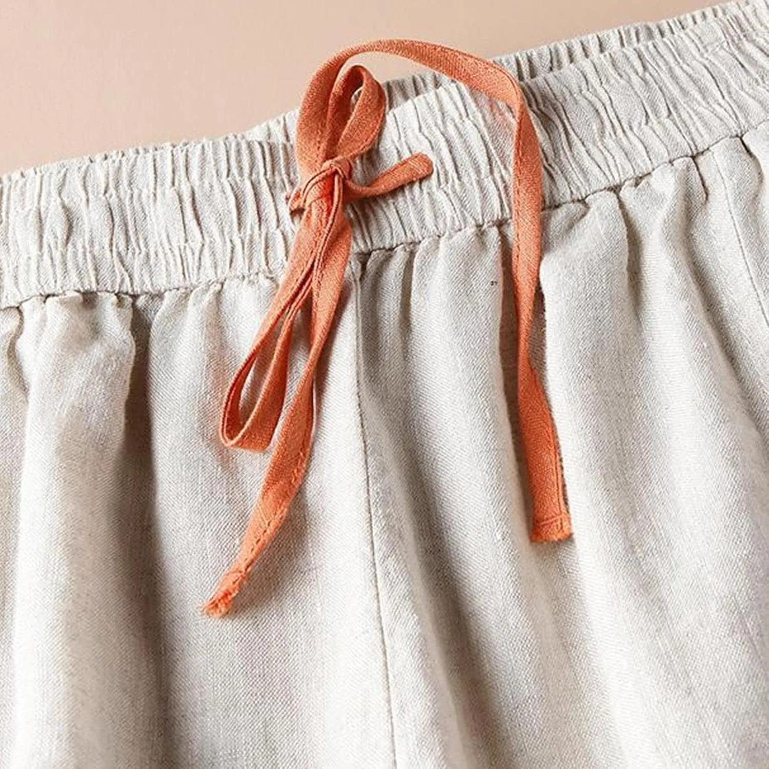 Palazzo Pants for Women Casual Elastic Waist Linen Pants High Waisted Summer Lounge Trousers Beach Vacation Outfits