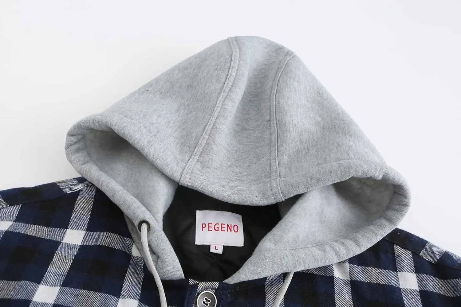 PEGENO Men's Long Sleeve Plaid Button Quilted Lined Flannel Shirt Jacket with Hood