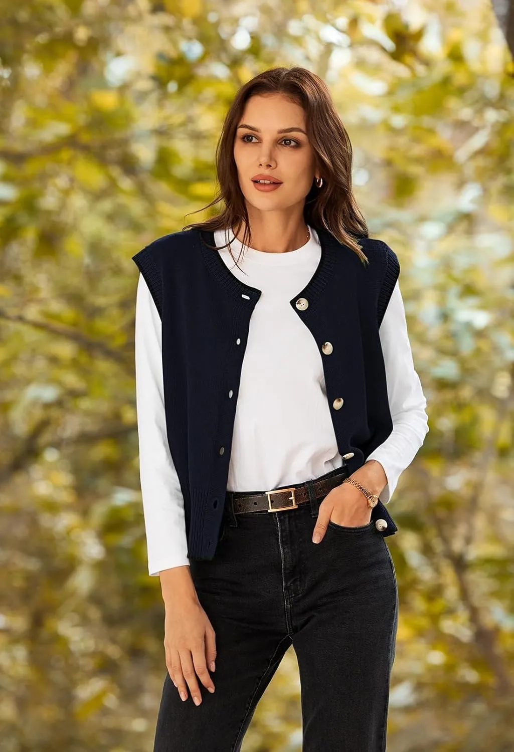 Pink Queen Women's Sweater Vest 2025 Sleeveless Tank Tops Casual Crewneck Button Down Fashion Knitted Vest Cardigans