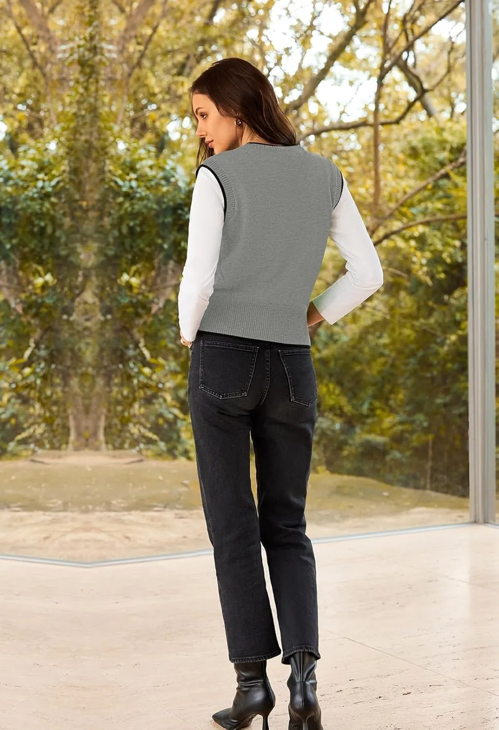 Pink Queen Women's Sweater Vest 2025 Sleeveless Tank Tops Casual Crewneck Button Down Fashion Knitted Vest Cardigans