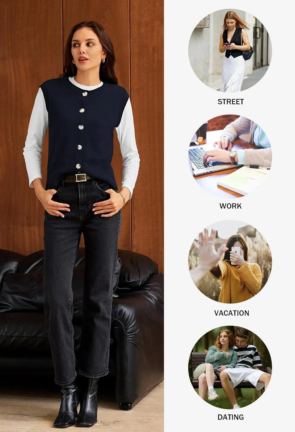 Pink Queen Women's Sweater Vest 2025 Sleeveless Tank Tops Casual Crewneck Button Down Fashion Knitted Vest Cardigans