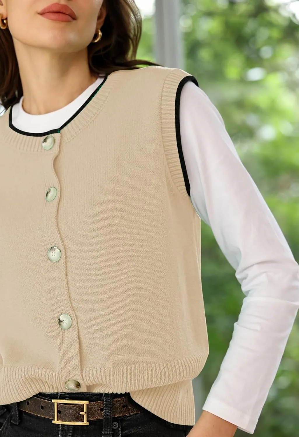 Pink Queen Women's Sweater Vest 2025 Sleeveless Tank Tops Casual Crewneck Button Down Fashion Knitted Vest Cardigans
