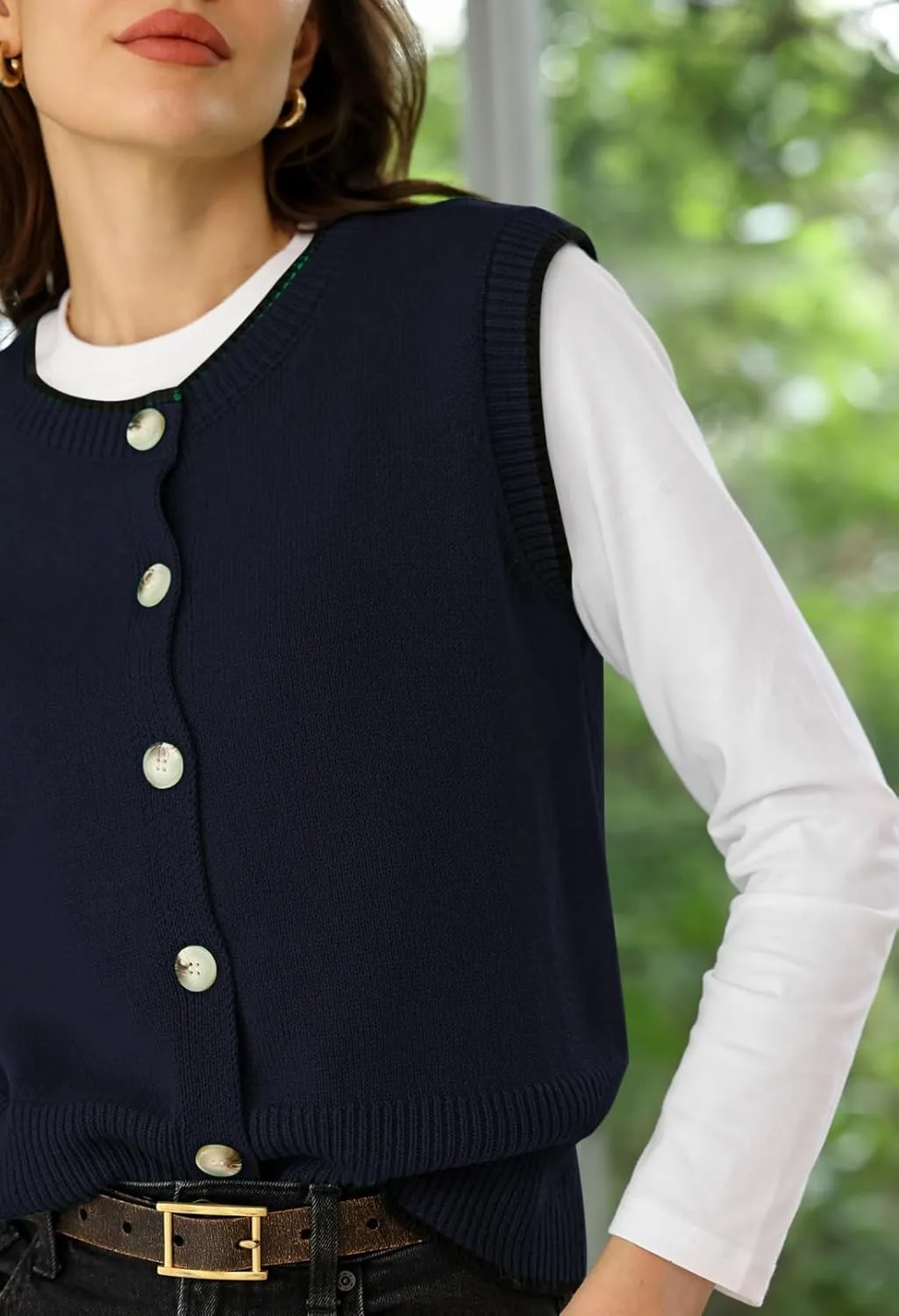 Pink Queen Women's Sweater Vest 2025 Sleeveless Tank Tops Casual Crewneck Button Down Fashion Knitted Vest Cardigans
