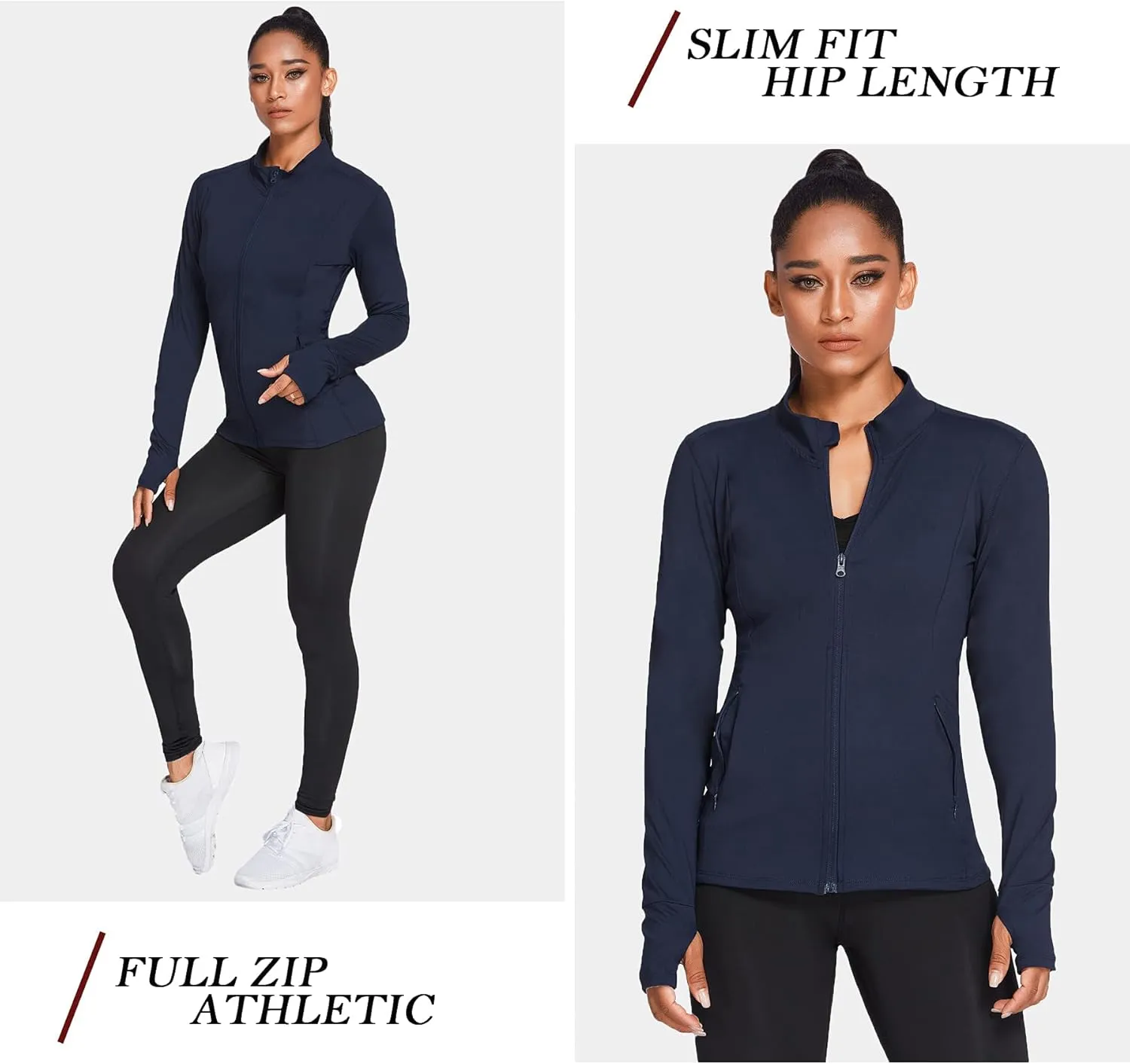 PINSPARK Women's Track Jacket Breathable Running Jacket Zip Up Sportswear Slim Fit Workout Tops