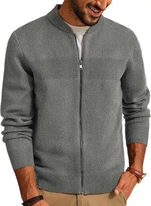 PJ PAUL JONES Mens Full Zip Cardigan Sweater Stand Collar Regular Fit Knit Sweaters