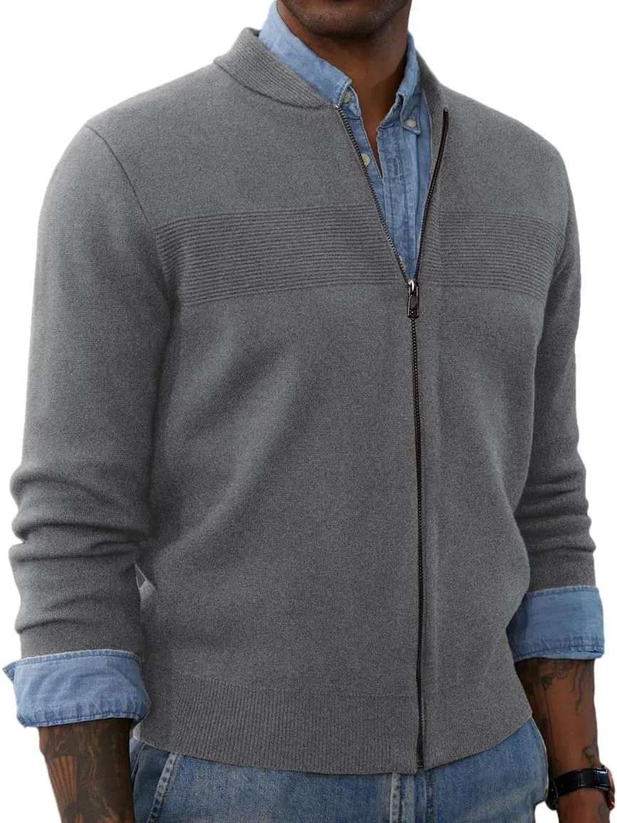 PJ PAUL JONES Mens Full Zip Cardigan Sweater Stand Collar Regular Fit Knit Sweaters