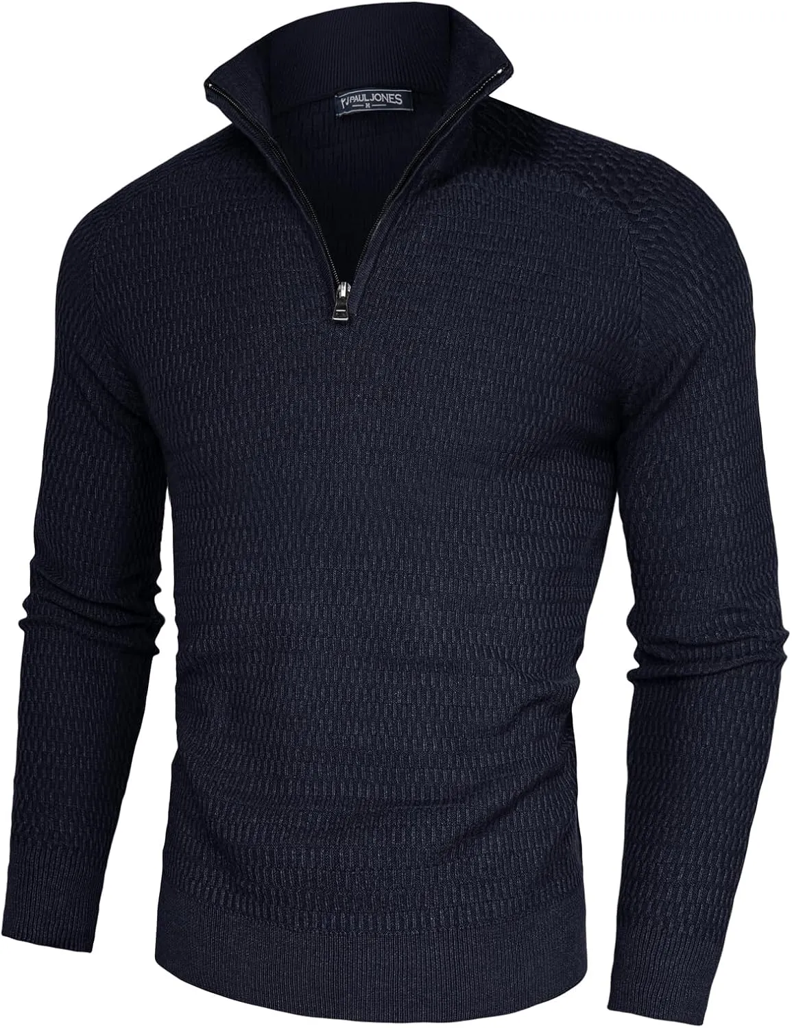 PJ PAUL JONES Men's Quarter Zip Sweaters Slim Fit Long Sleeve Casual Pullover Sweater Knit Textured Mock Neck Polo Sweaters
