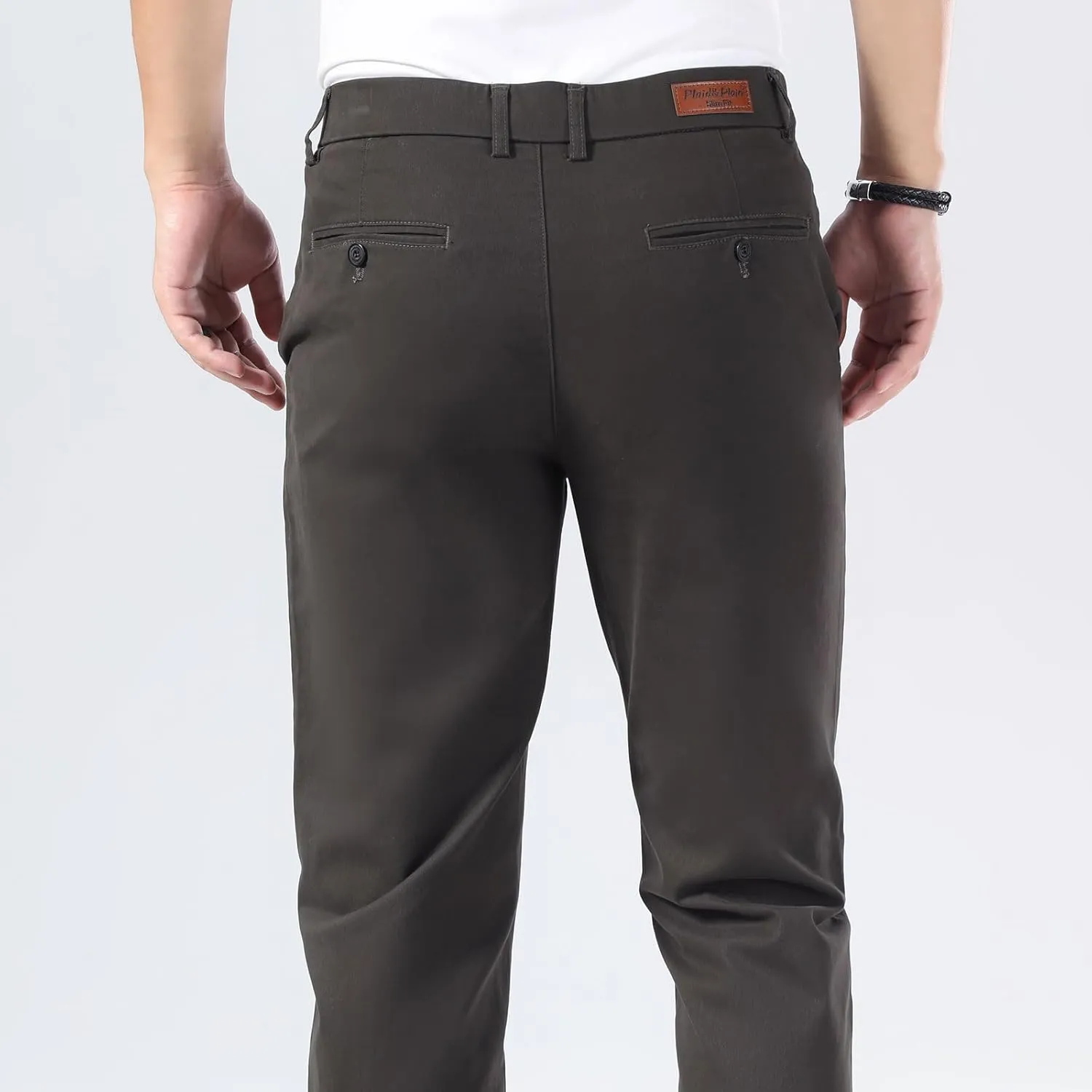 Plaid&Plain Mens Slim Fit Khaki Pants Mens Tapered Chino Pants