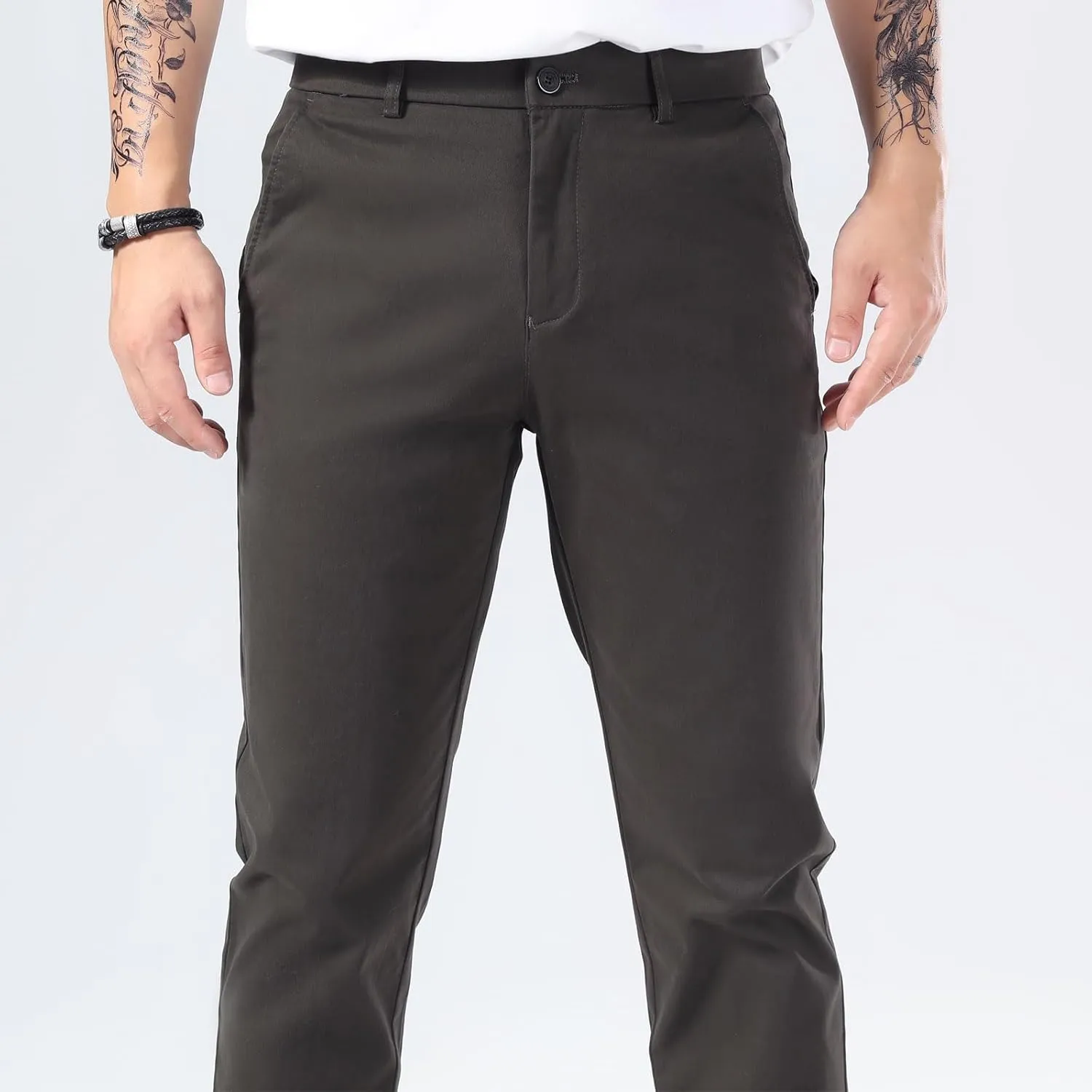 Plaid&Plain Mens Slim Fit Khaki Pants Mens Tapered Chino Pants