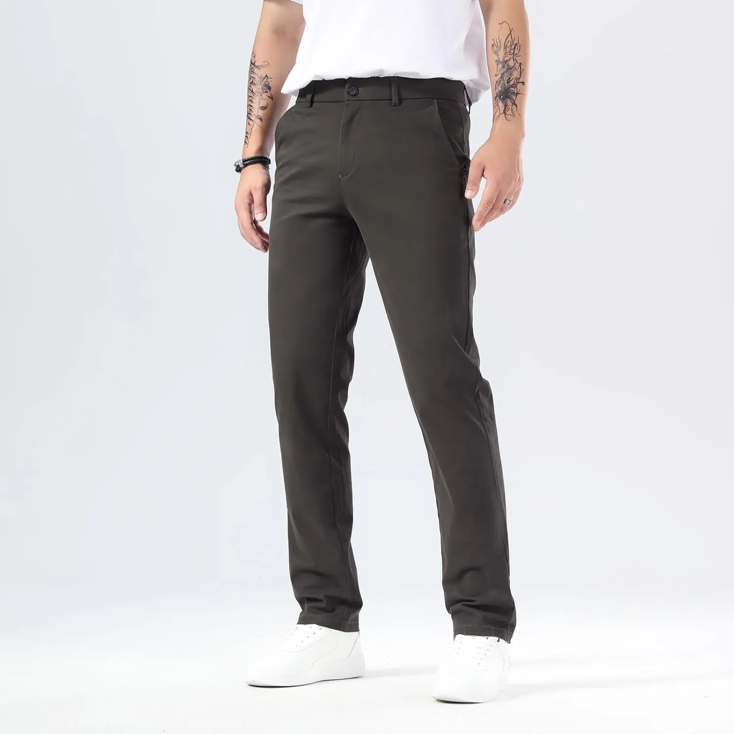 Plaid&Plain Mens Slim Fit Khaki Pants Mens Tapered Chino Pants