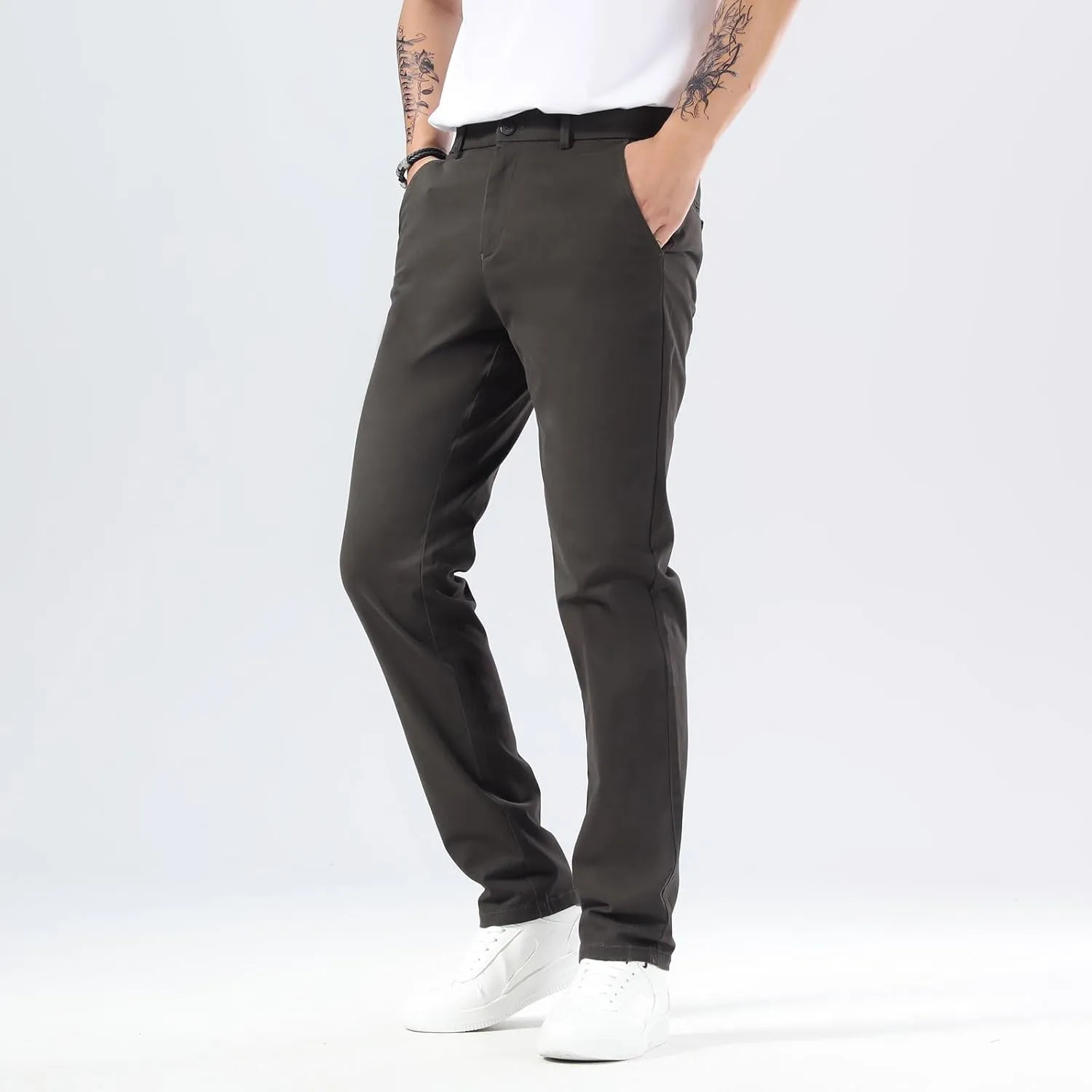 Plaid&Plain Mens Slim Fit Khaki Pants Mens Tapered Chino Pants