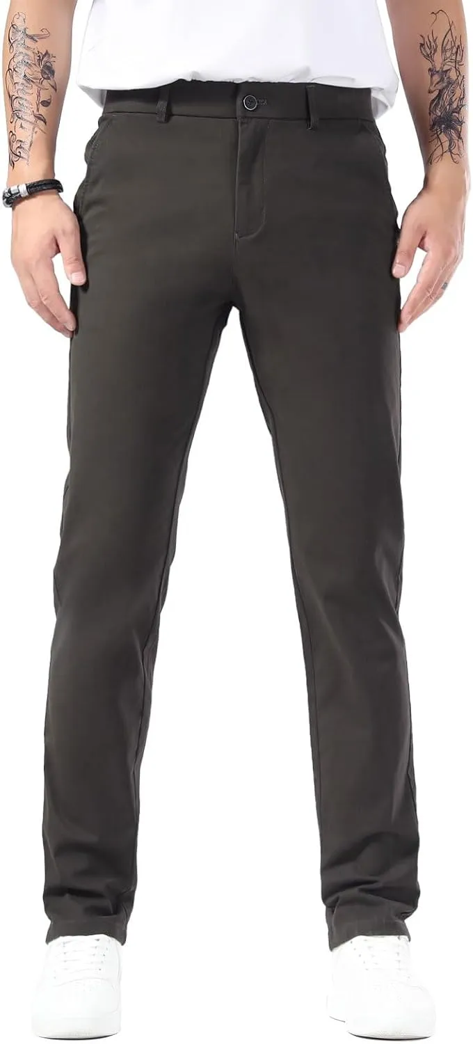 Plaid&Plain Mens Slim Fit Khaki Pants Mens Tapered Chino Pants