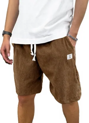 PLEPAN Mens Shorts 7 inch Corduroy Casual Short Drawstring Elastic Waist Lightweight Summer Beach Shorts Loose Fit