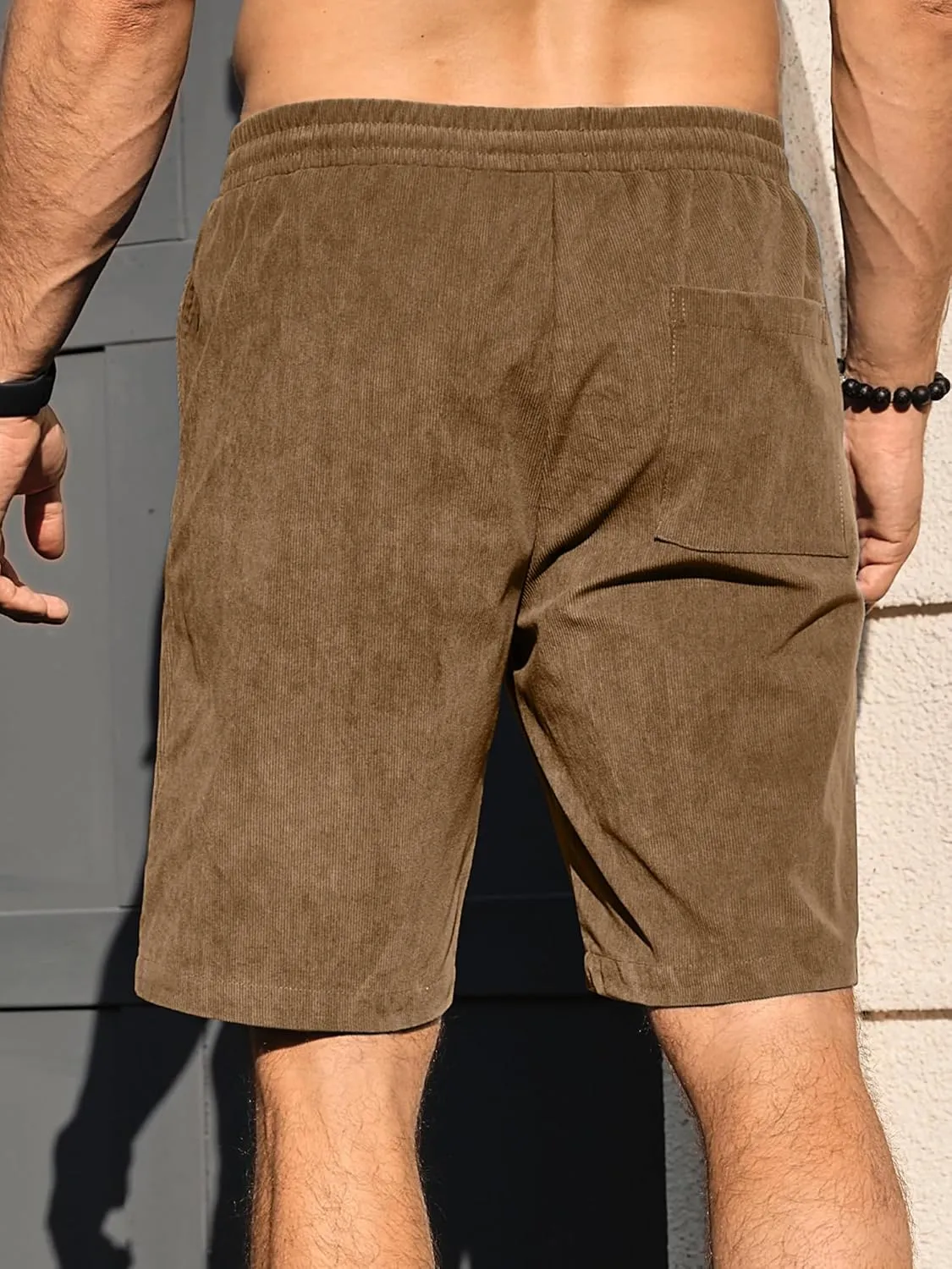 PLEPAN Mens Shorts 7 inch Corduroy Casual Short Drawstring Elastic Waist Lightweight Summer Beach Shorts Loose Fit