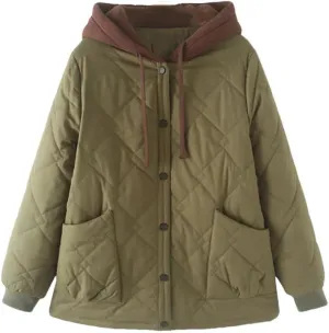 Plus Size Women Parka Autumn/Winter Fashion Loose Hooded Thick Cotton-Padded Casual Coat