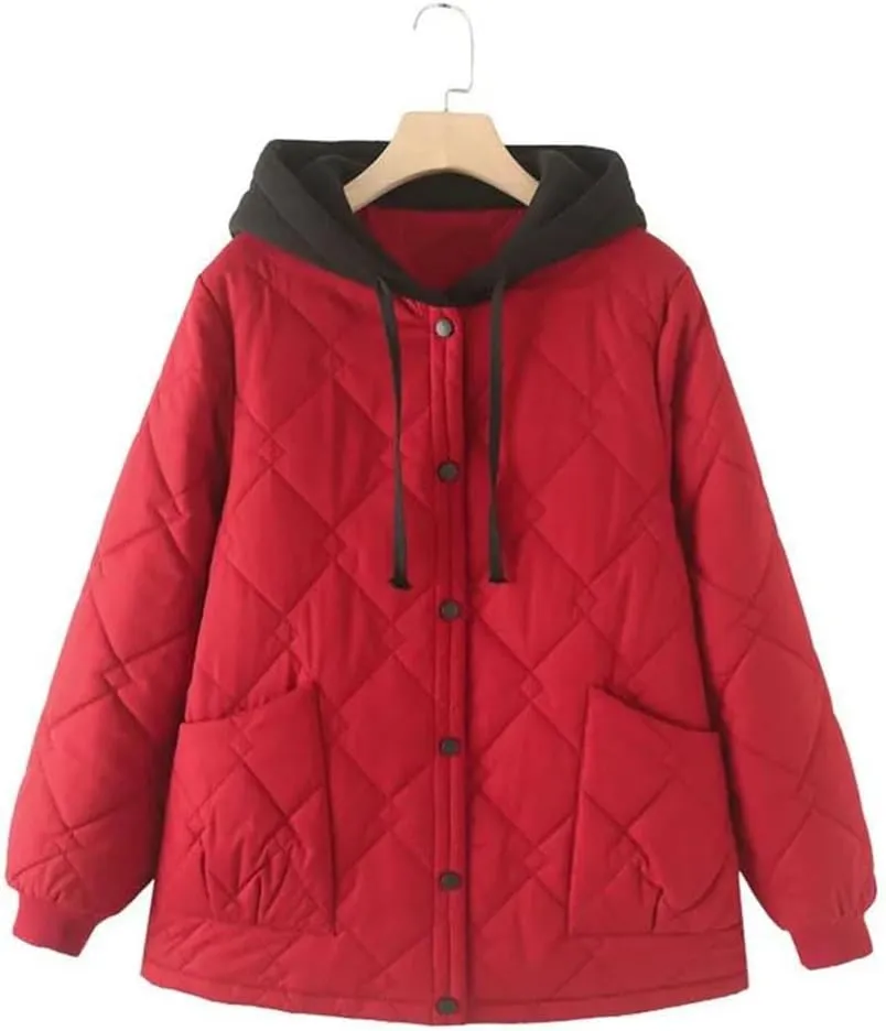 Plus Size Women Parka Autumn/Winter Fashion Loose Hooded Thick Cotton-Padded Casual Coat