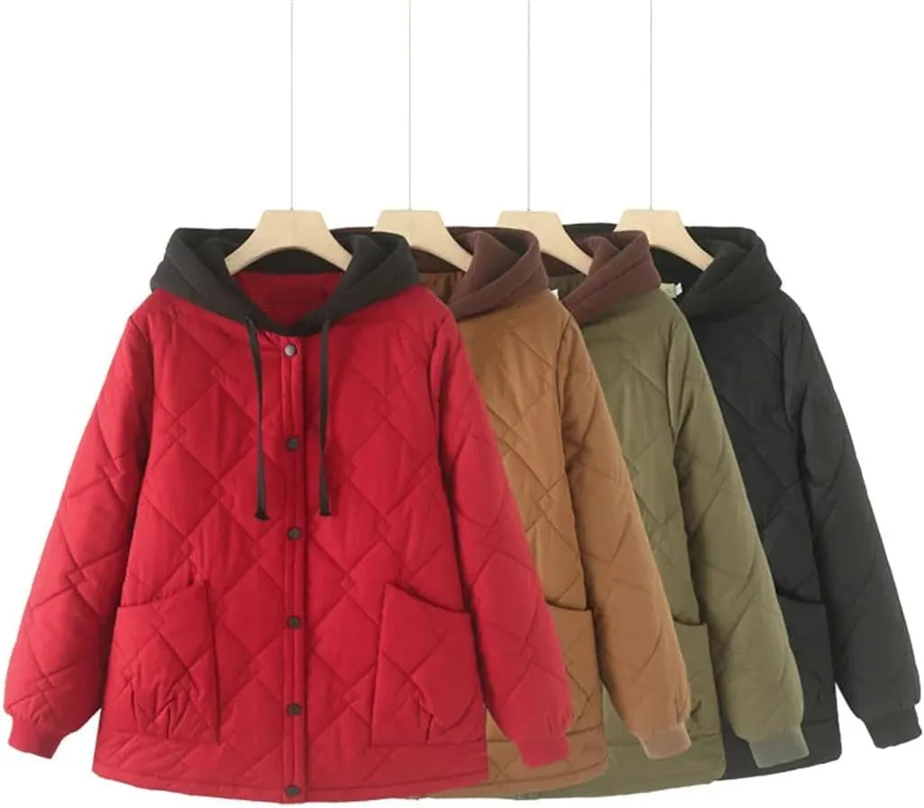 Plus Size Women Parka Autumn/Winter Fashion Loose Hooded Thick Cotton-Padded Casual Coat