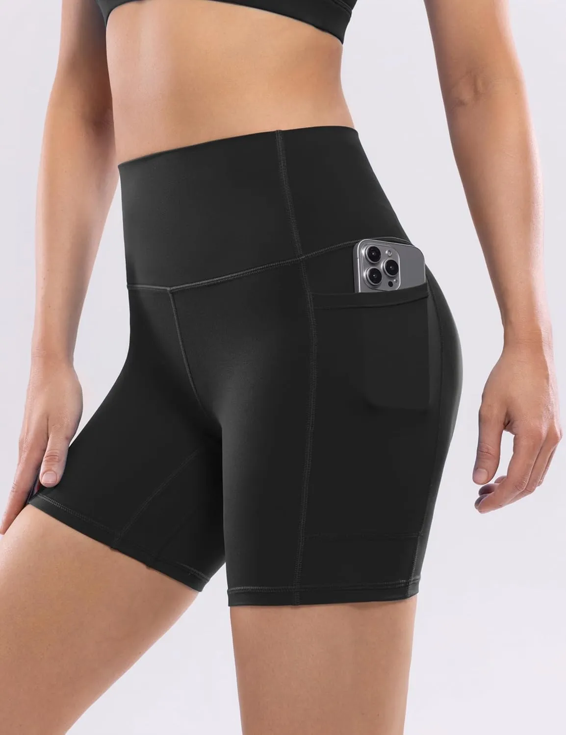 POSHDIVAH Women's Creamluxe Yoga Shorts with Pockets - 4"/6"/8" High Waisted Spandex Workout Volleyball Running Biker Shorts