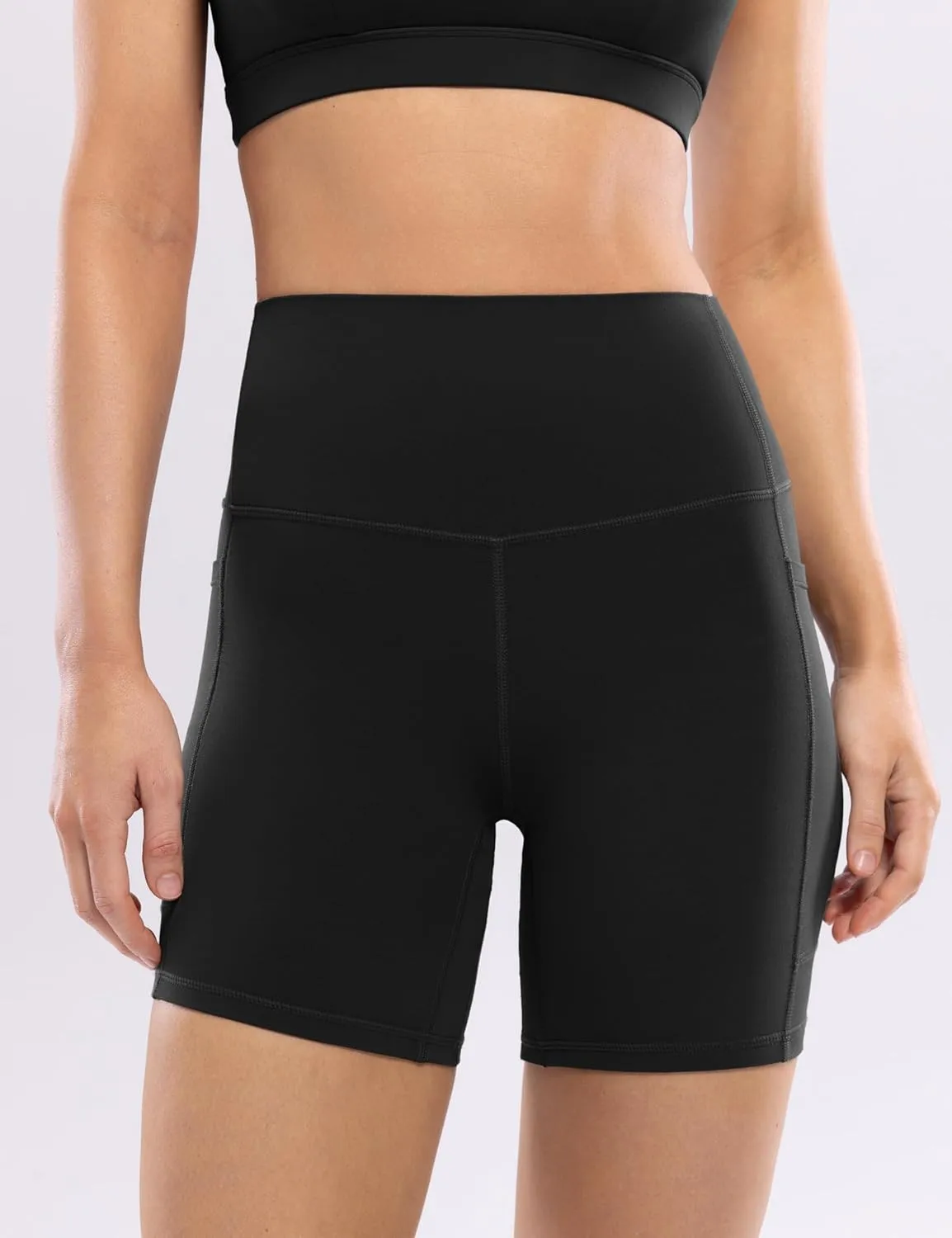 POSHDIVAH Women's Creamluxe Yoga Shorts with Pockets - 4"/6"/8" High Waisted Spandex Workout Volleyball Running Biker Shorts