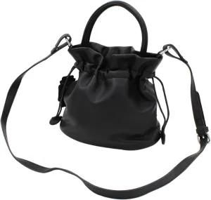 Premium Soft Vegan Leather Top Handle Bucket Bag Handbag Shoulder Crossbody, Black
