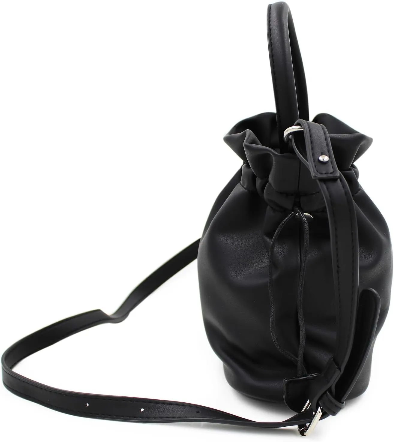 Premium Soft Vegan Leather Top Handle Bucket Bag Handbag Shoulder Crossbody, Black