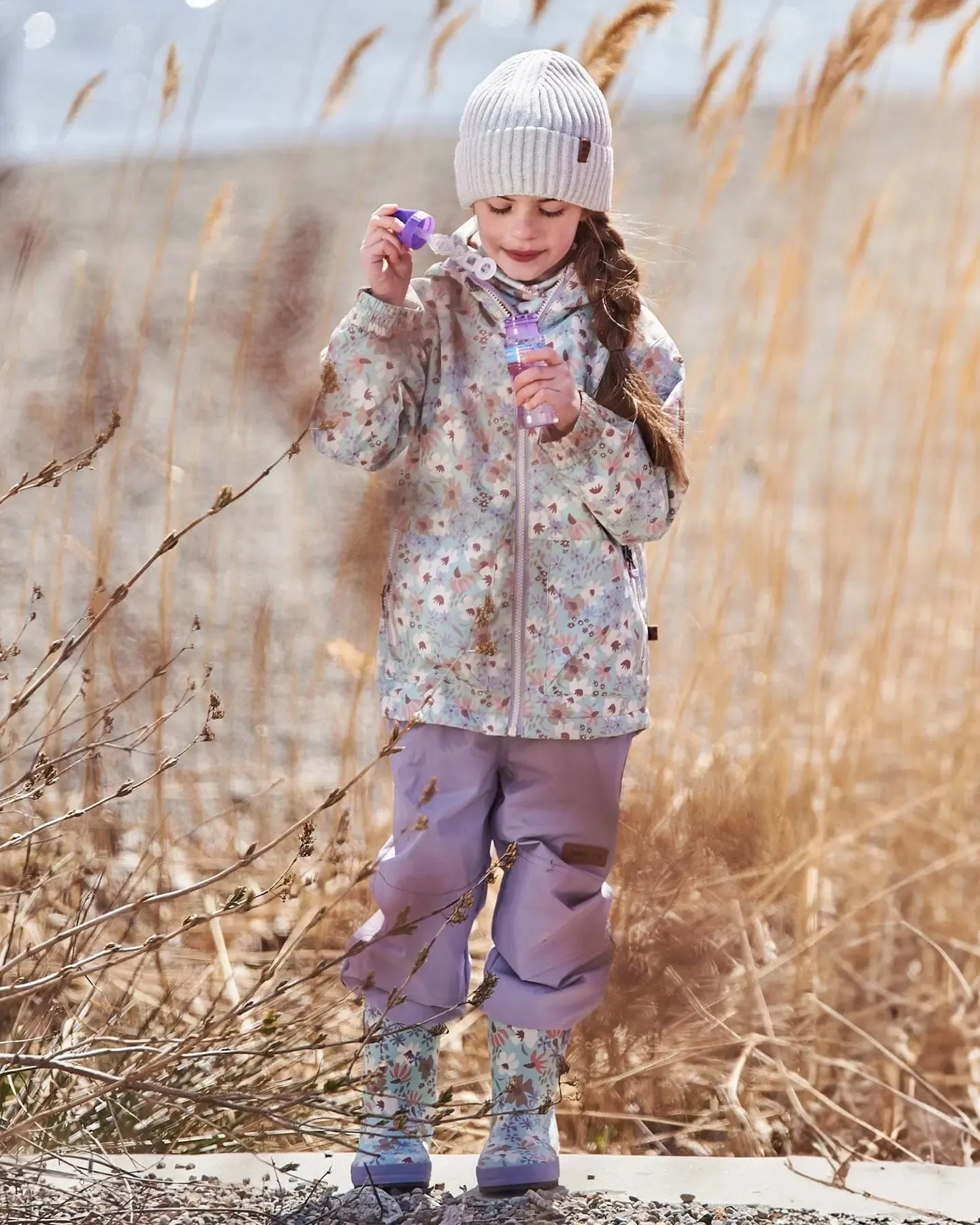 Printed Jacket Two-Piece Mid-Season Outerwear Set Small White Flowers On Turquoise And Lilac