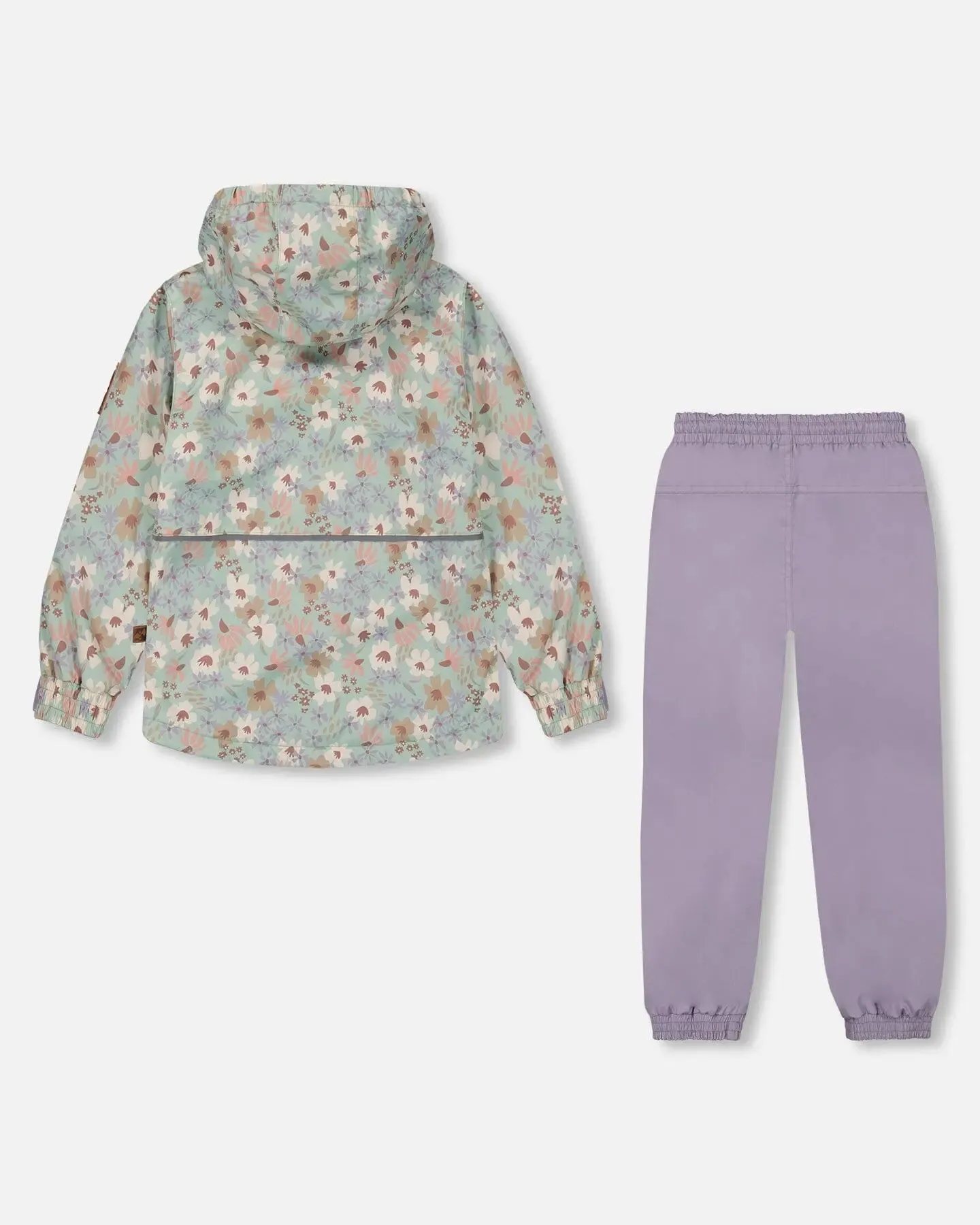 Printed Jacket Two-Piece Mid-Season Outerwear Set Small White Flowers On Turquoise And Lilac