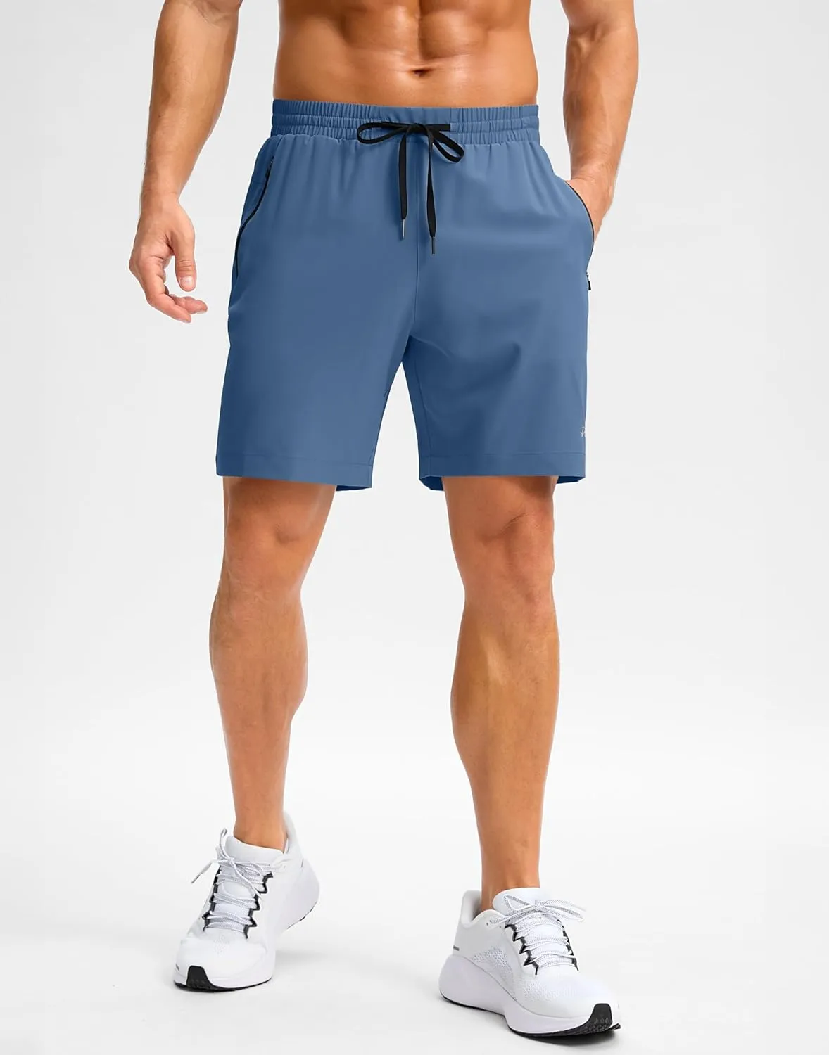Pudolla Men's Running Gym Shorts with Zipper Pockets 7" Lightweight Quick Dry Running Workout Athletic Shorts for Men