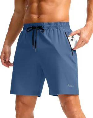 Pudolla Men's Running Gym Shorts with Zipper Pockets 7" Lightweight Quick Dry Running Workout Athletic Shorts for Men