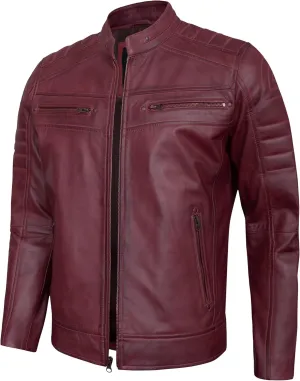 Real Lambskin Mens Leather Jackets - Quilted Biker Style Stand Collar Zip-Up Fashion Motorcycle Jacket Men