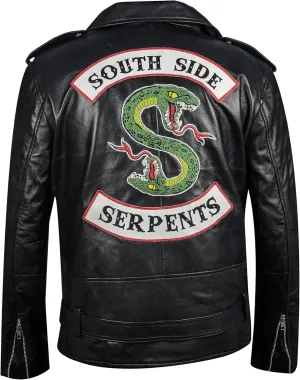 R'FAY Collection Men's Snake Gang S Logo Snake Patch Jughead Jones Cole Sprouse Black Faux Leather Jacket