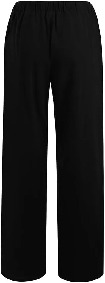 Ruziyoog Women's Cotton Linen Pants Summer Drawstring Waist Wide Leg Lounge Palazzo Pants Casual Loose Yoga Trousers